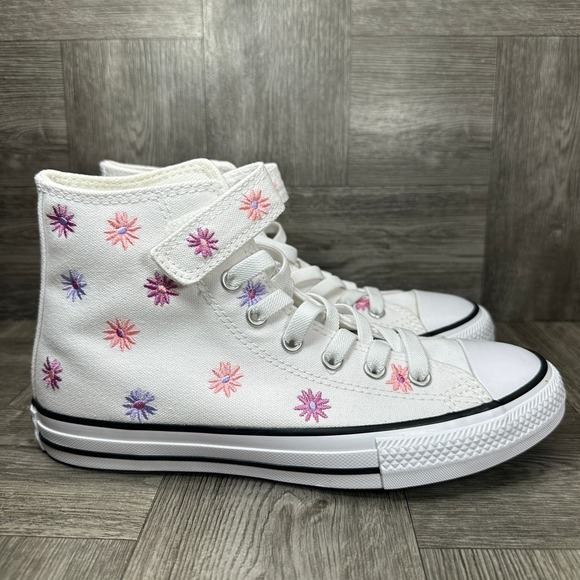 Converse Other - Converse High Top Sneakers Youth 3 White Floral Embroidered Canvas NEW
